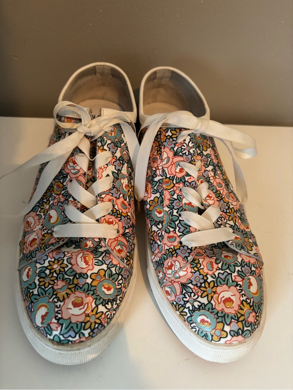 Minx Boutique Floral Lace-Up Sneakers - White Laces, Multicolor Floral